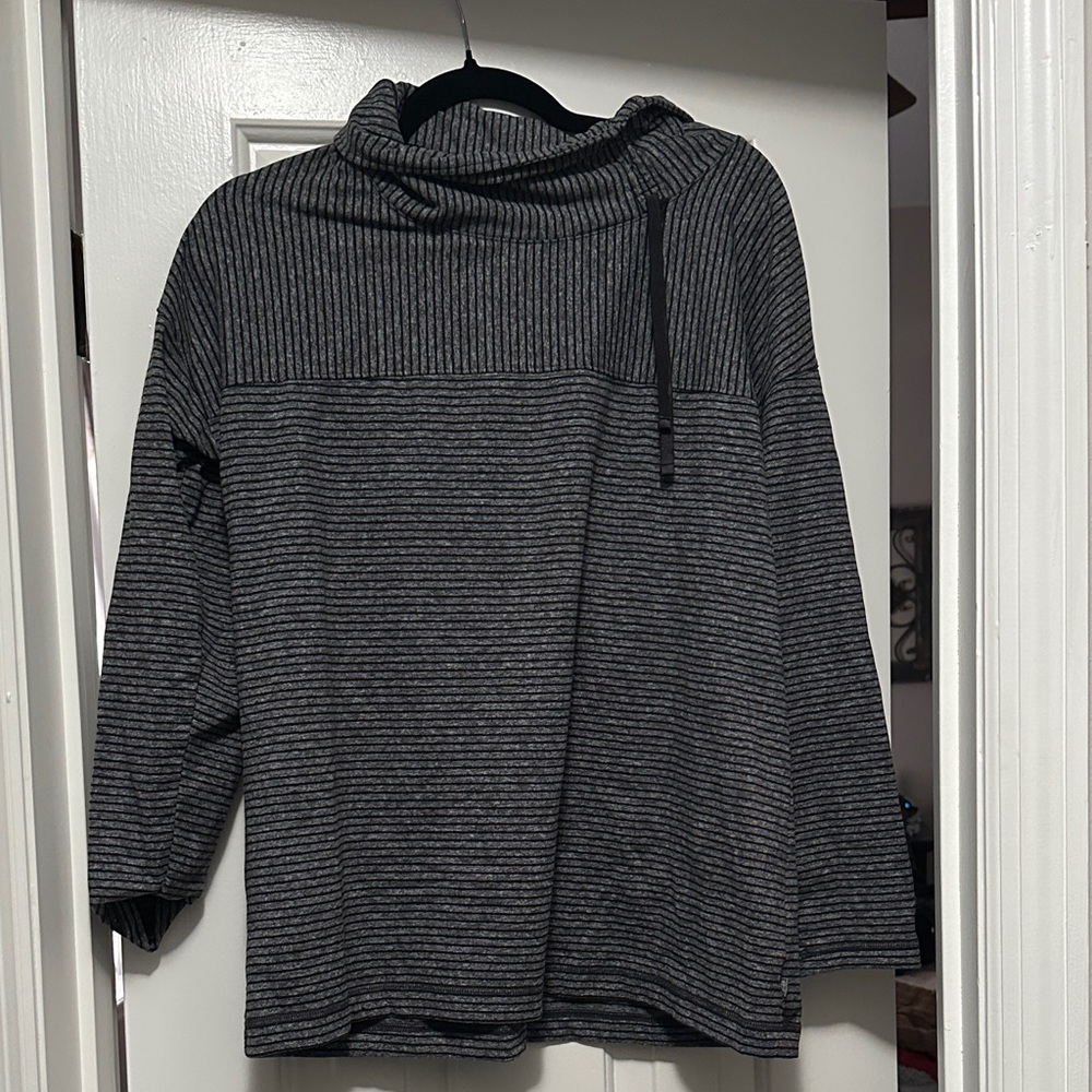 Talbots- Large size. Striped Gray Cowl Neck Sweater